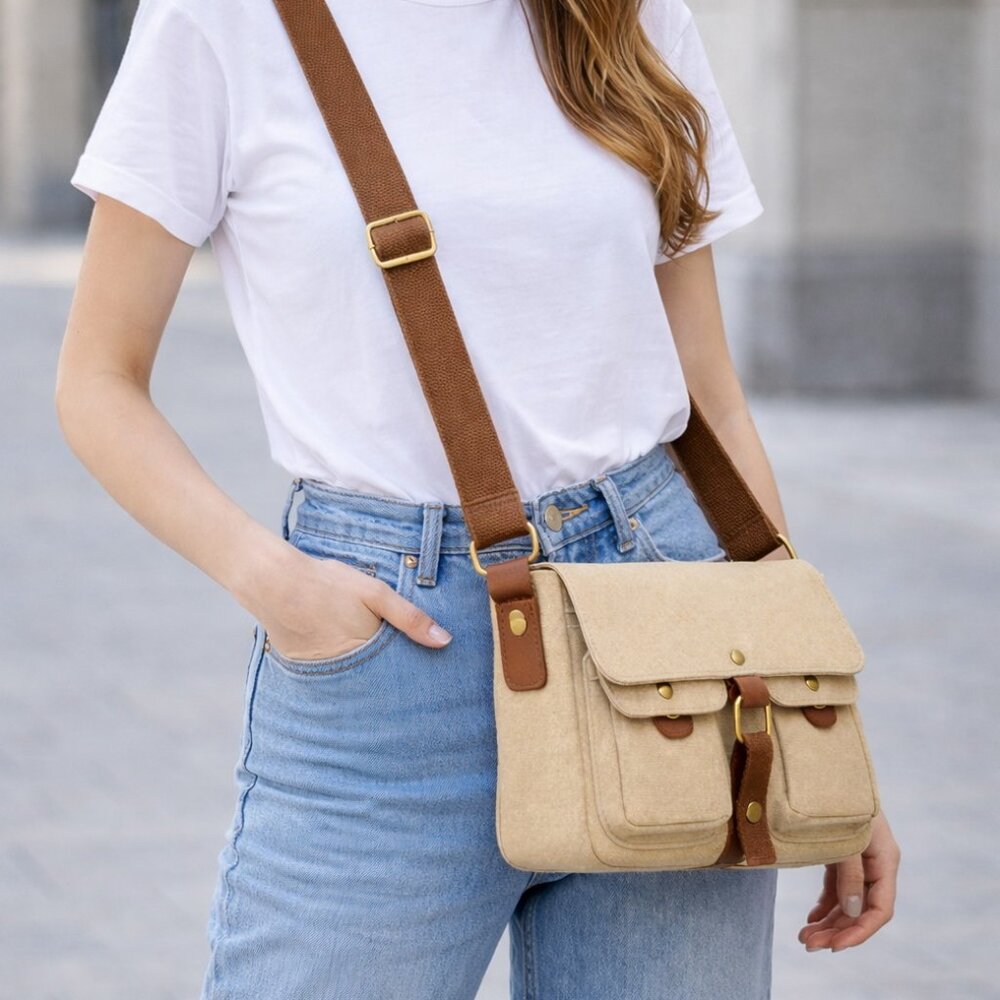 Vagarant  Casual Small Canvas Messegner Bag C54BLK - Picture 3 of 6